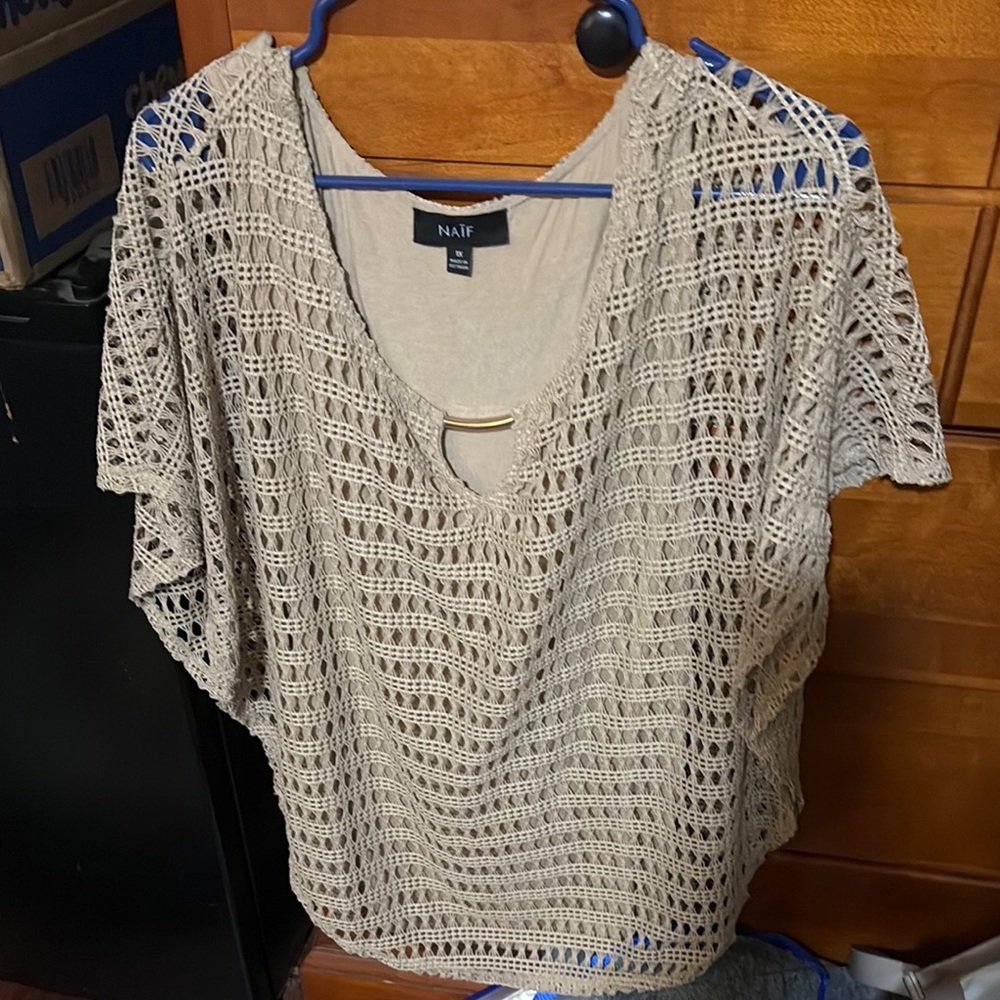 NAIF Beige Crochet Top